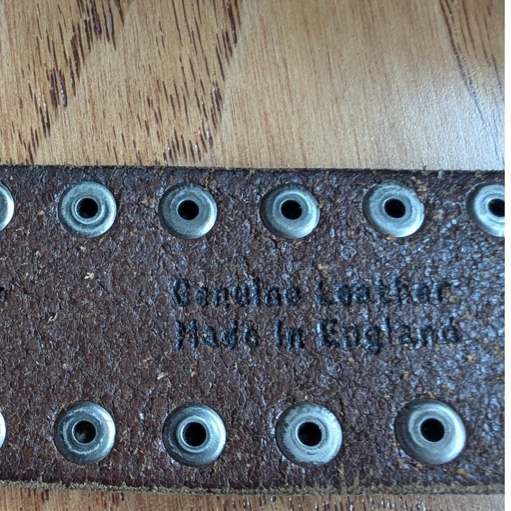 Vtg J.Crew Grommet Belt Brown Leather Ring Buckle Made in England Sz L/XL 40in - Picture 7 of 7